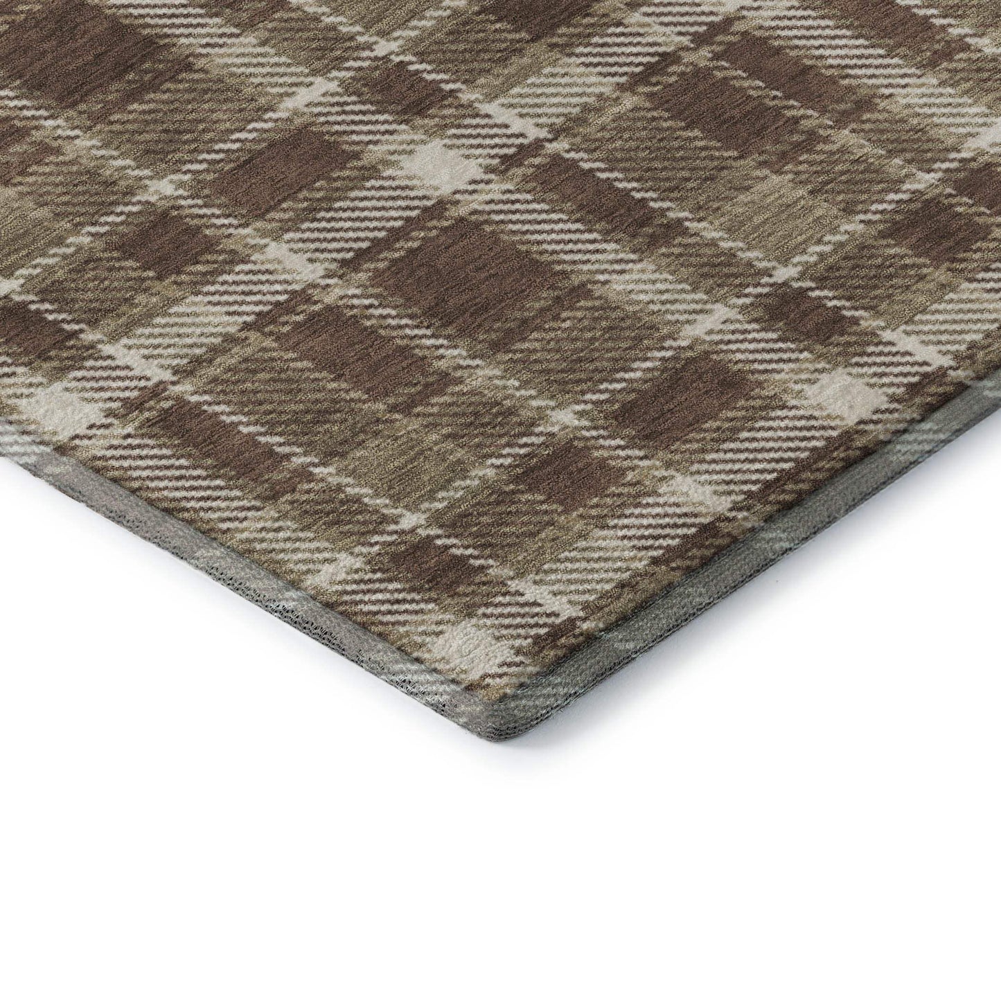 10' X 14' Chocolate And Ivory Plaid Washable Area Rug With UV Protection - HomeRoots - Flyclothing LLC