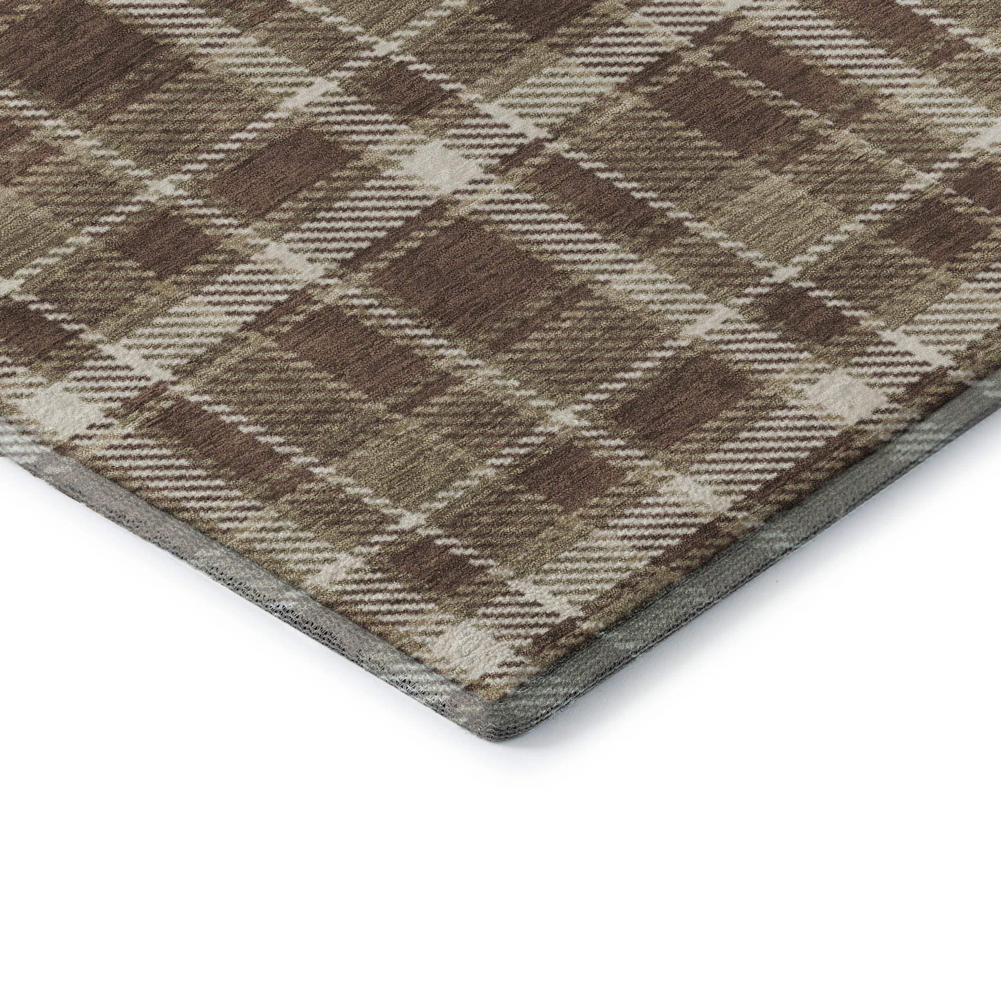 10' X 14' Chocolate And Ivory Plaid Washable Area Rug With UV Protection - HomeRoots - Flyclothing LLC