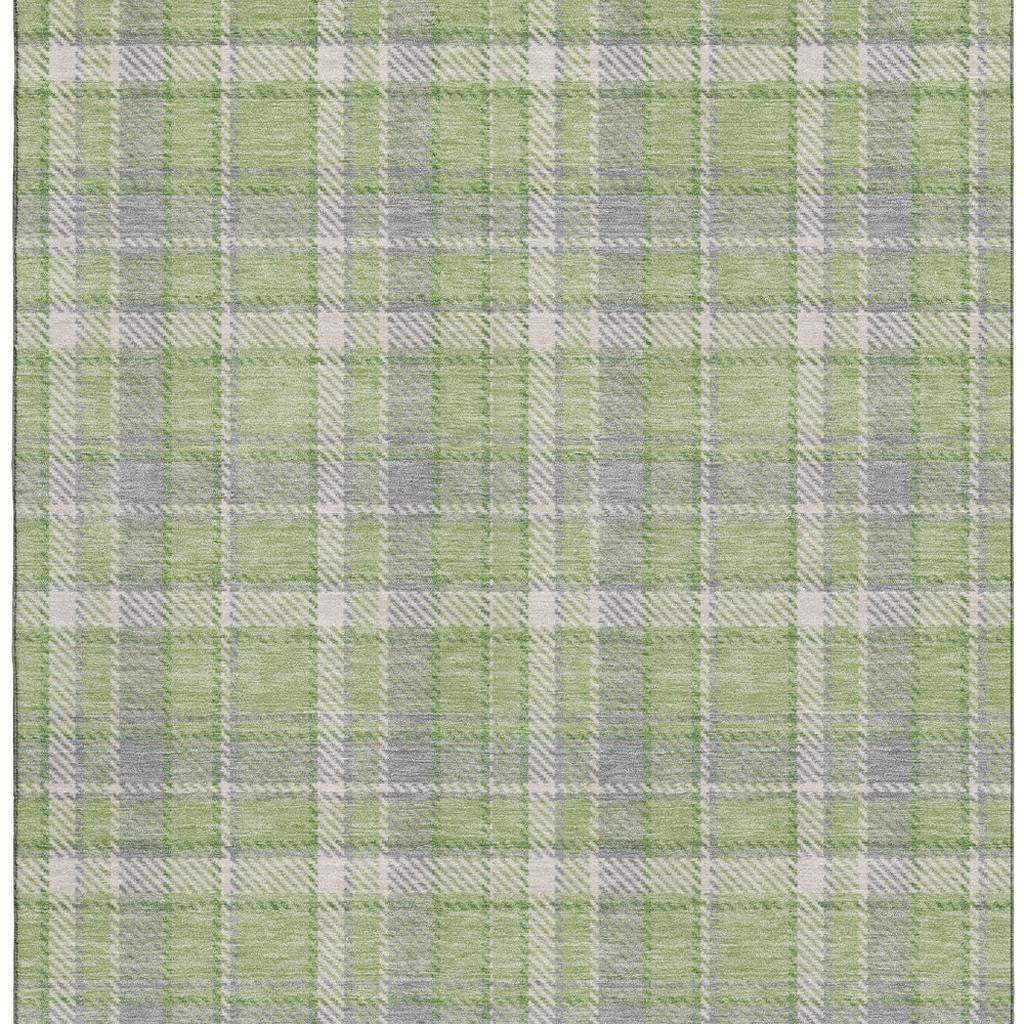 5' X 8' Green And Gray Plaid Washable Area Rug With UV Protection - HomeRoots - Flyclothing LLC