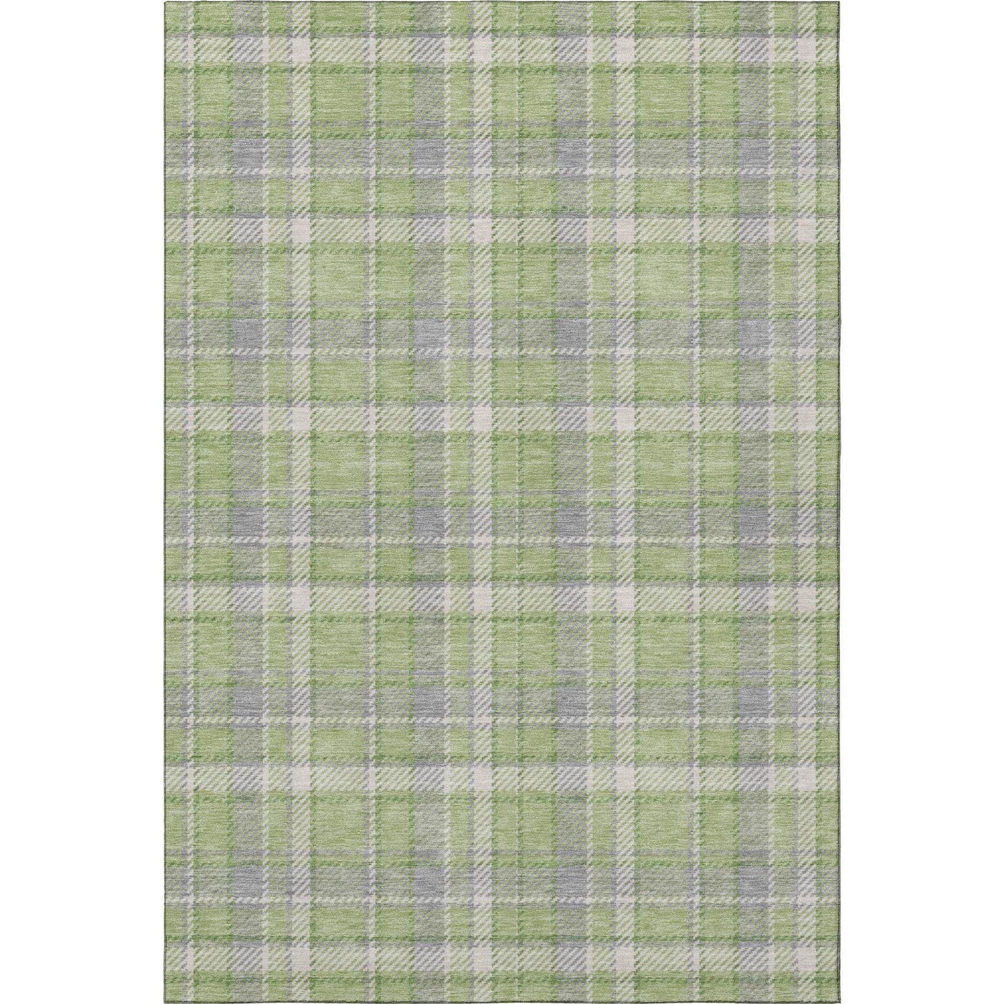 5' X 8' Green And Gray Plaid Washable Area Rug With UV Protection - HomeRoots - Flyclothing LLC