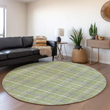 8' Green And Gray Plaid Washable Round Rug With UV Protection - HomeRoots - Flyclothing LLC
