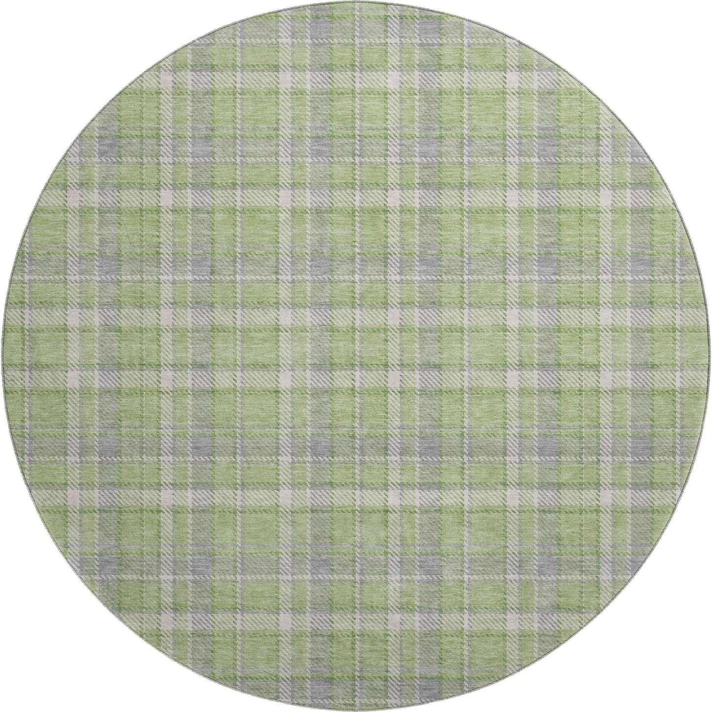 8' Green And Gray Plaid Washable Round Rug With UV Protection - HomeRoots - Flyclothing LLC