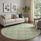 8' Green And Gray Plaid Washable Round Rug With UV Protection - HomeRoots - Flyclothing LLC