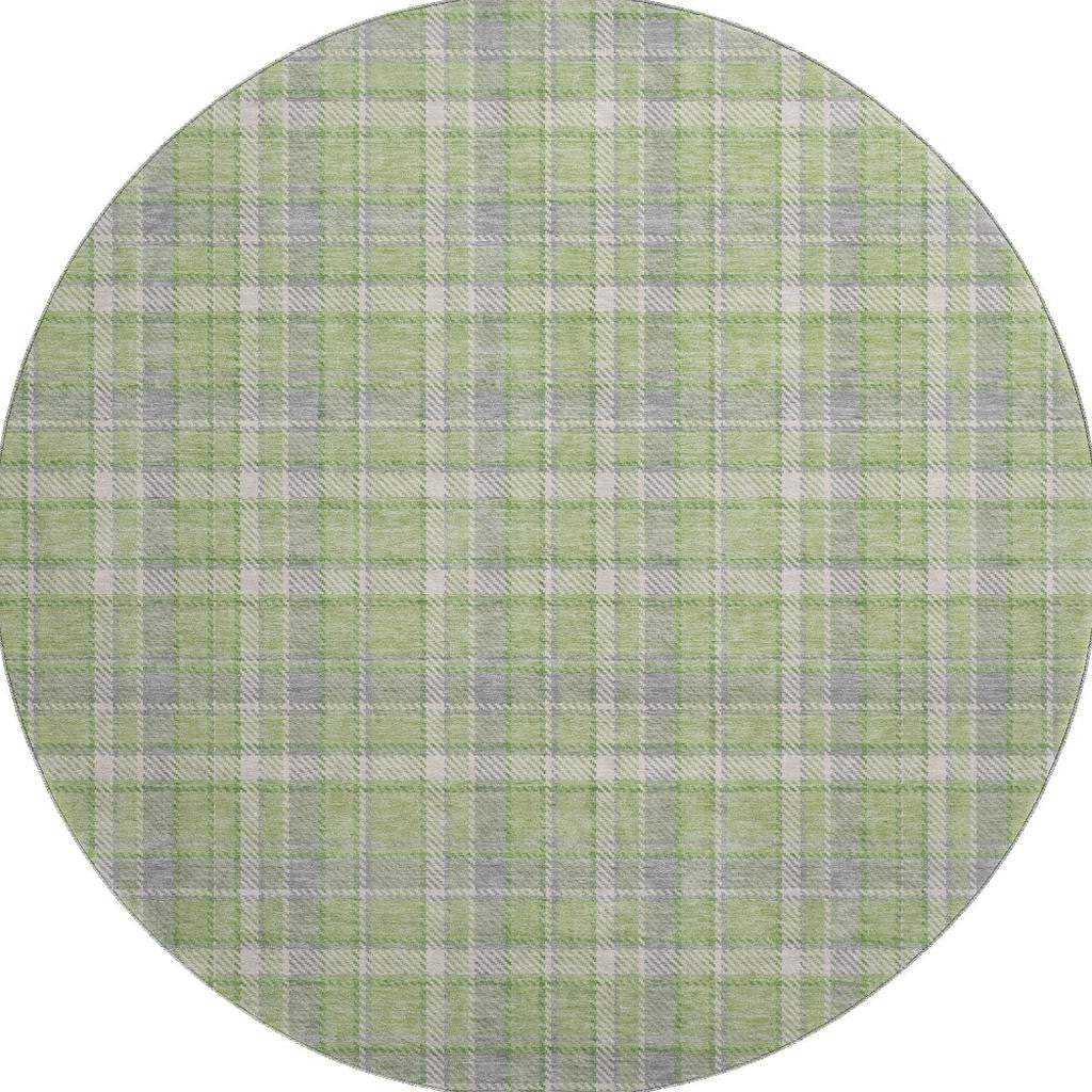 8' Green And Gray Plaid Washable Round Rug With UV Protection - HomeRoots - Flyclothing LLC