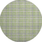 8' Green And Gray Plaid Washable Round Rug With UV Protection - HomeRoots - Flyclothing LLC