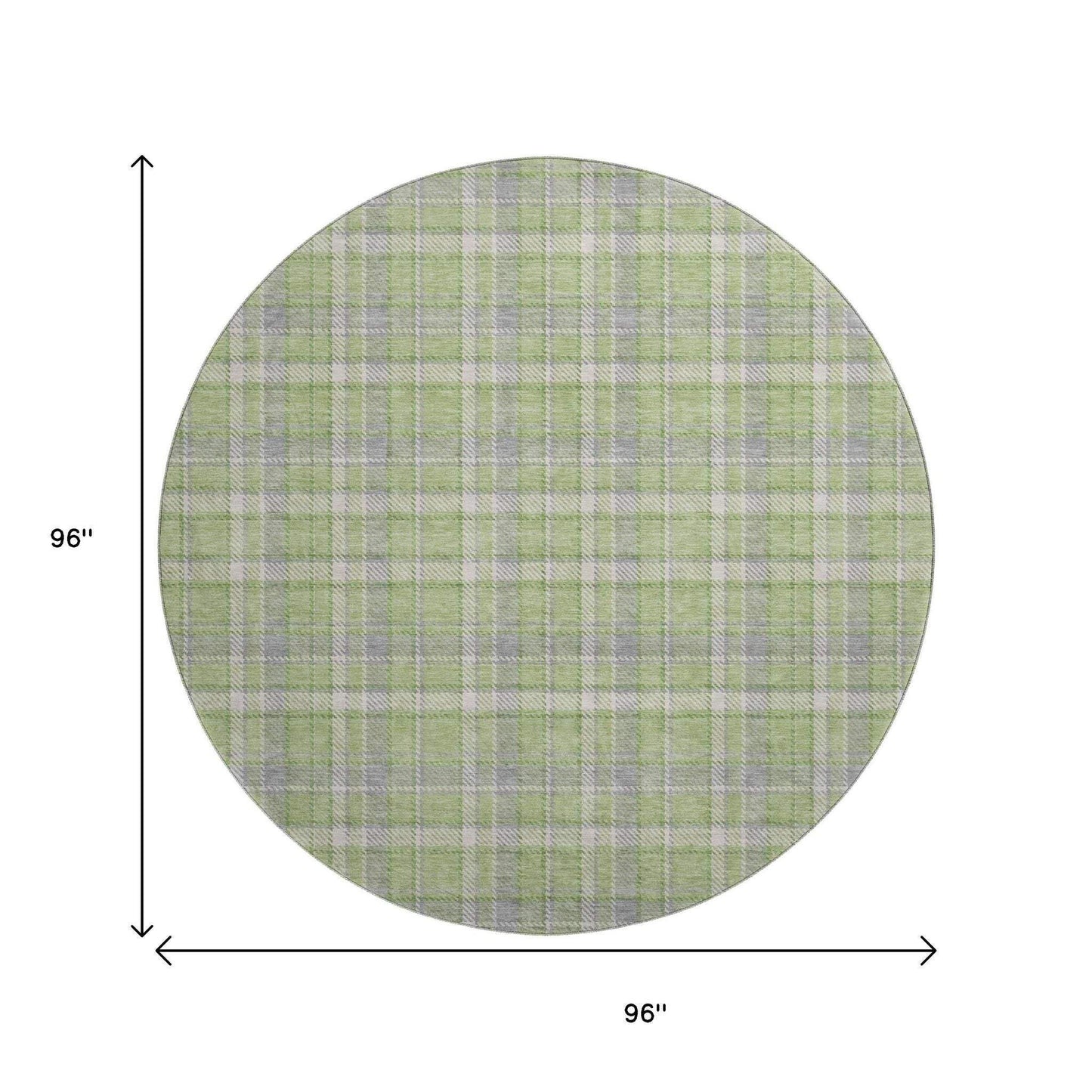 8' Green And Gray Plaid Washable Round Rug With UV Protection - HomeRoots - Flyclothing LLC