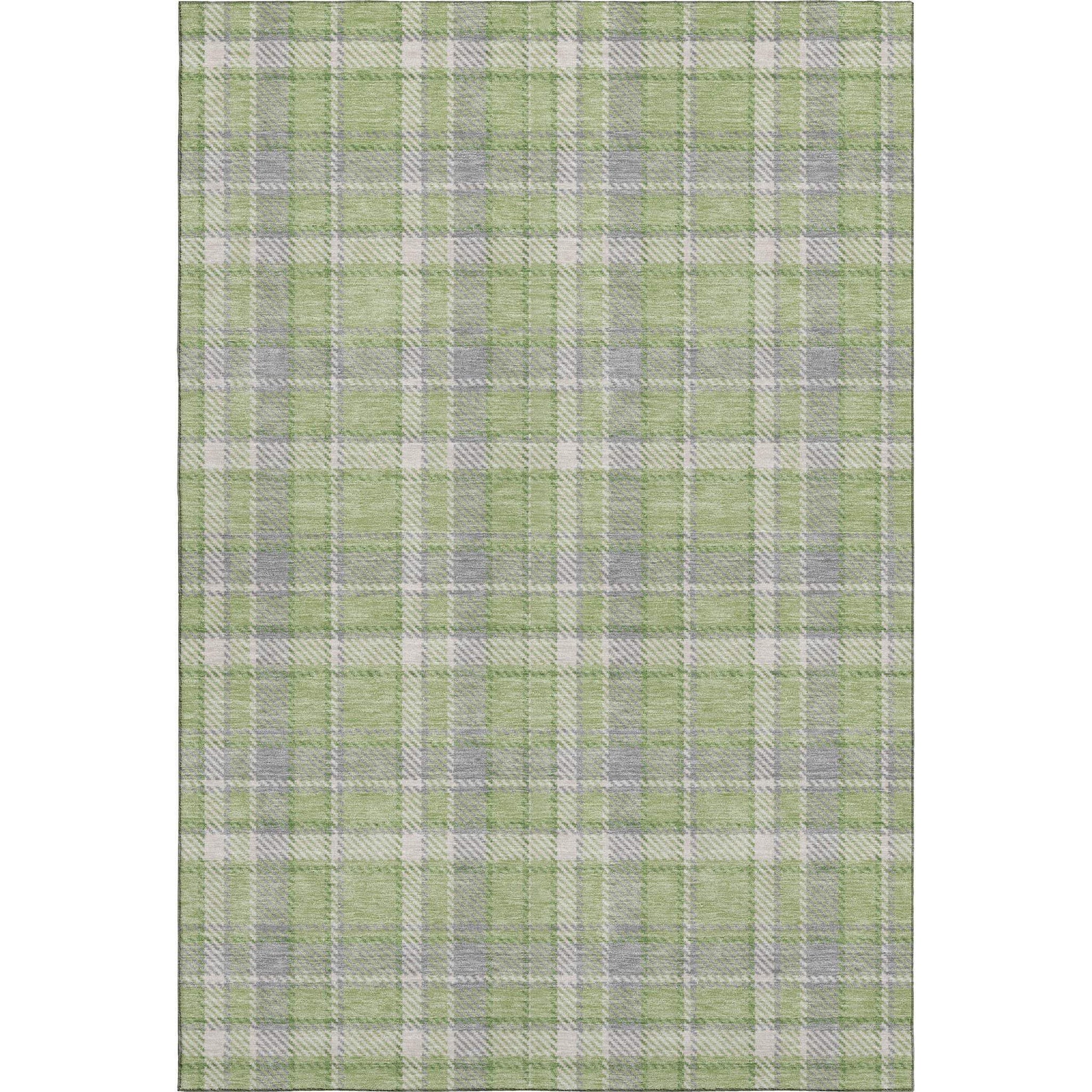 8' X 10' Green And Gray Plaid Washable Area Rug With UV Protection - HomeRoots - Flyclothing LLC