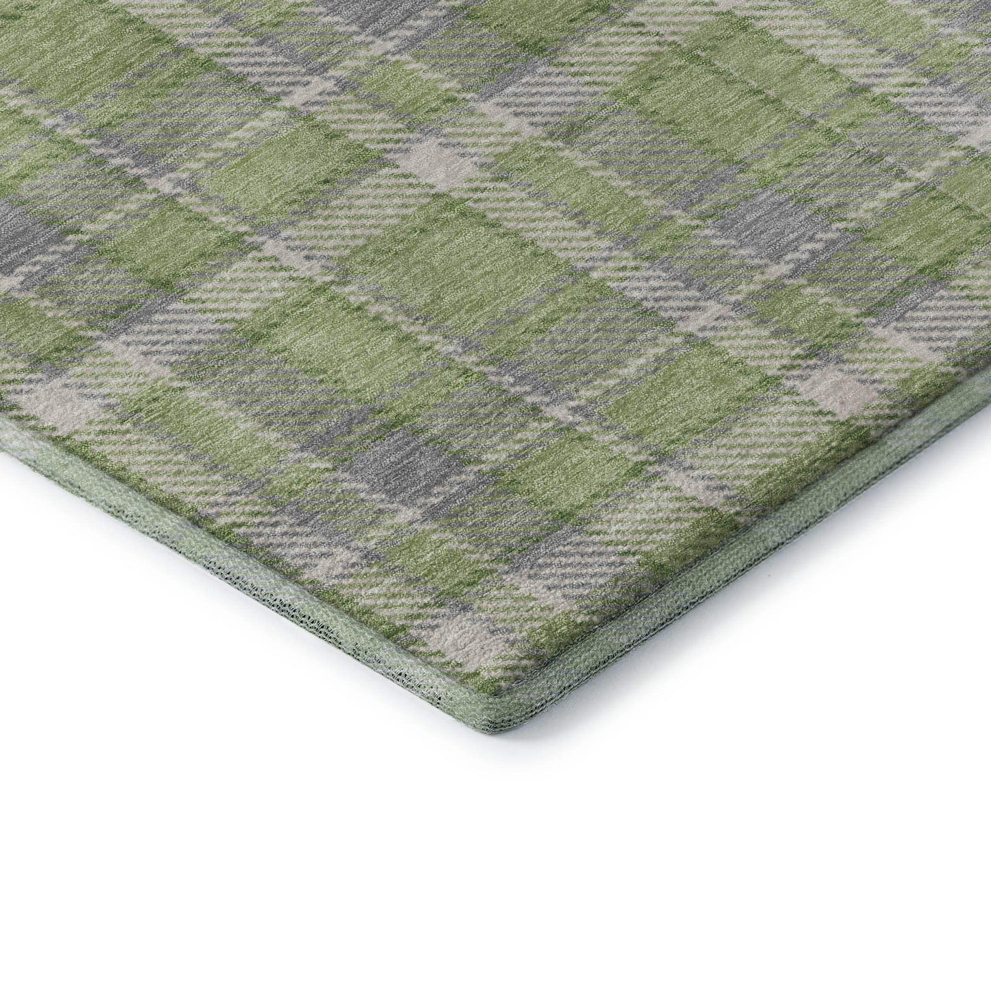 8' X 10' Green And Gray Plaid Washable Area Rug With UV Protection - HomeRoots - Flyclothing LLC
