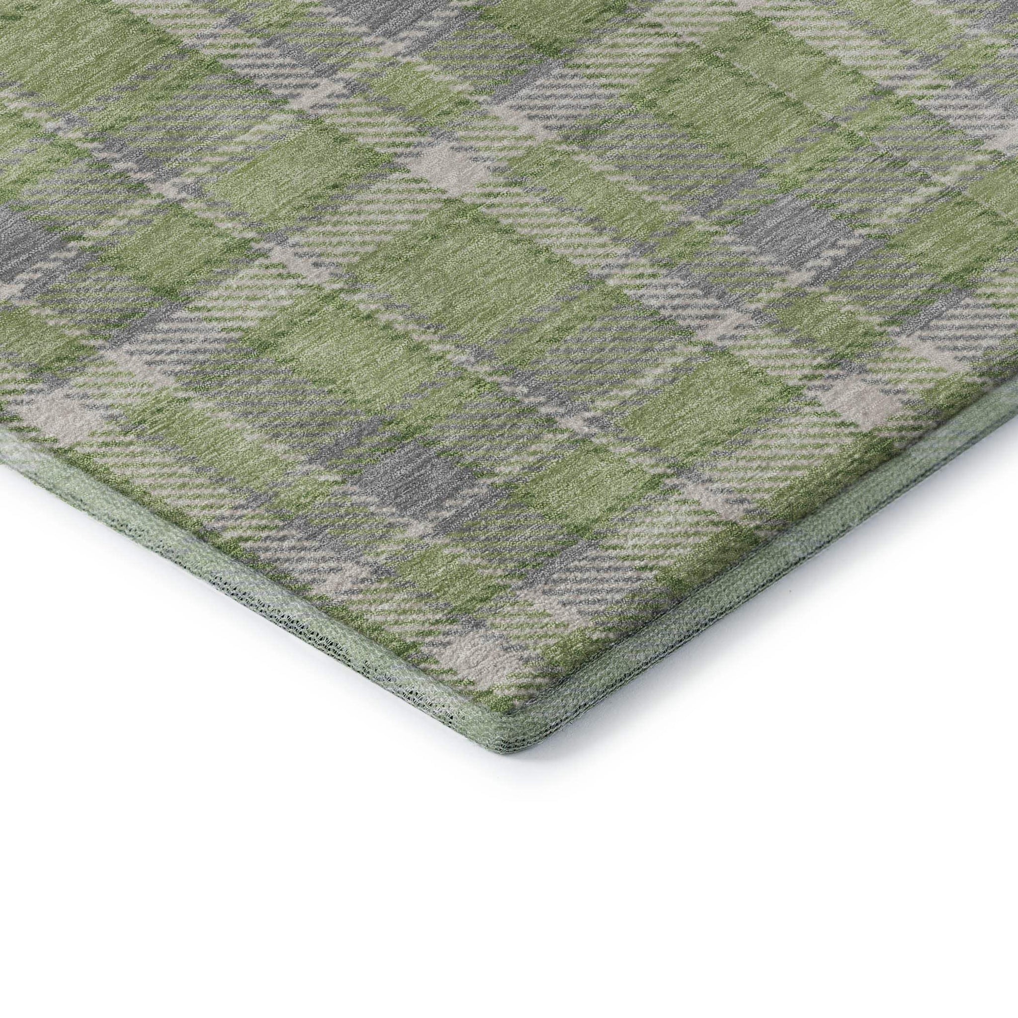 8' X 10' Green And Gray Plaid Washable Area Rug With UV Protection - HomeRoots - Flyclothing LLC