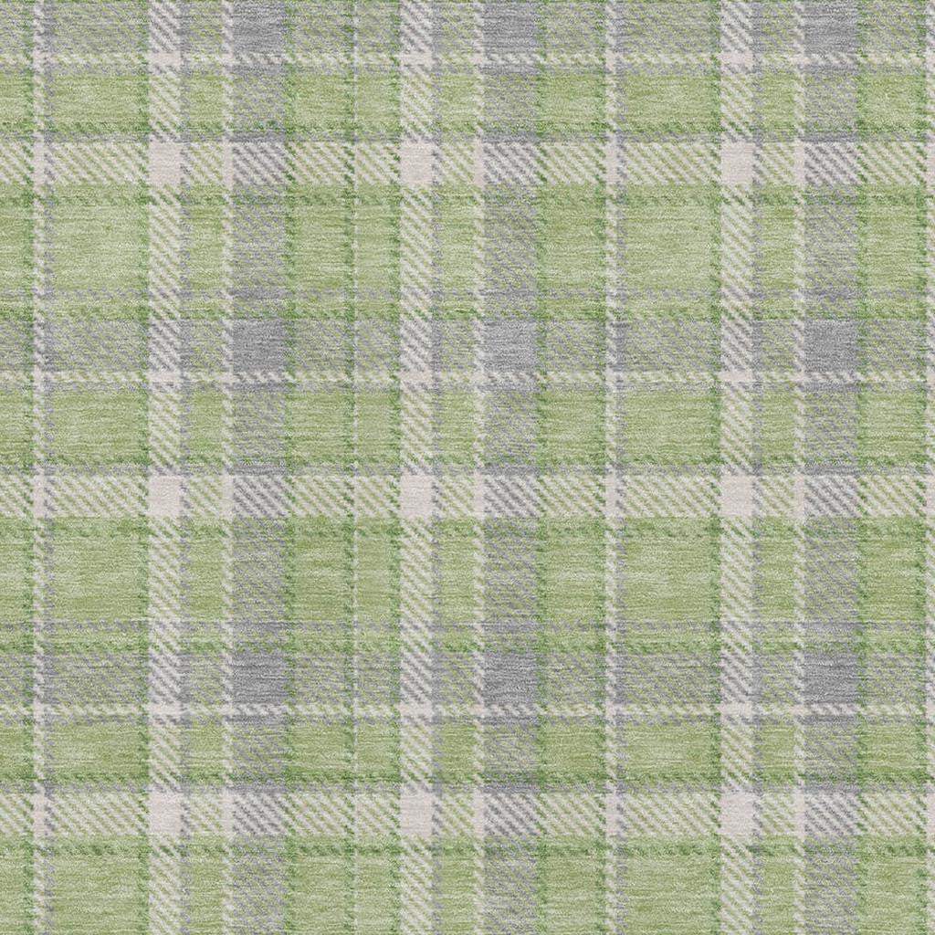 9' X 12' Green And Gray Plaid Washable Area Rug With UV Protection - HomeRoots - Flyclothing LLC