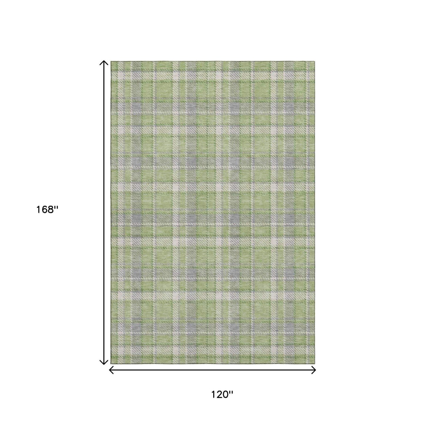 10' X 14' Green And Gray Plaid Washable Area Rug With UV Protection - HomeRoots - Flyclothing LLC