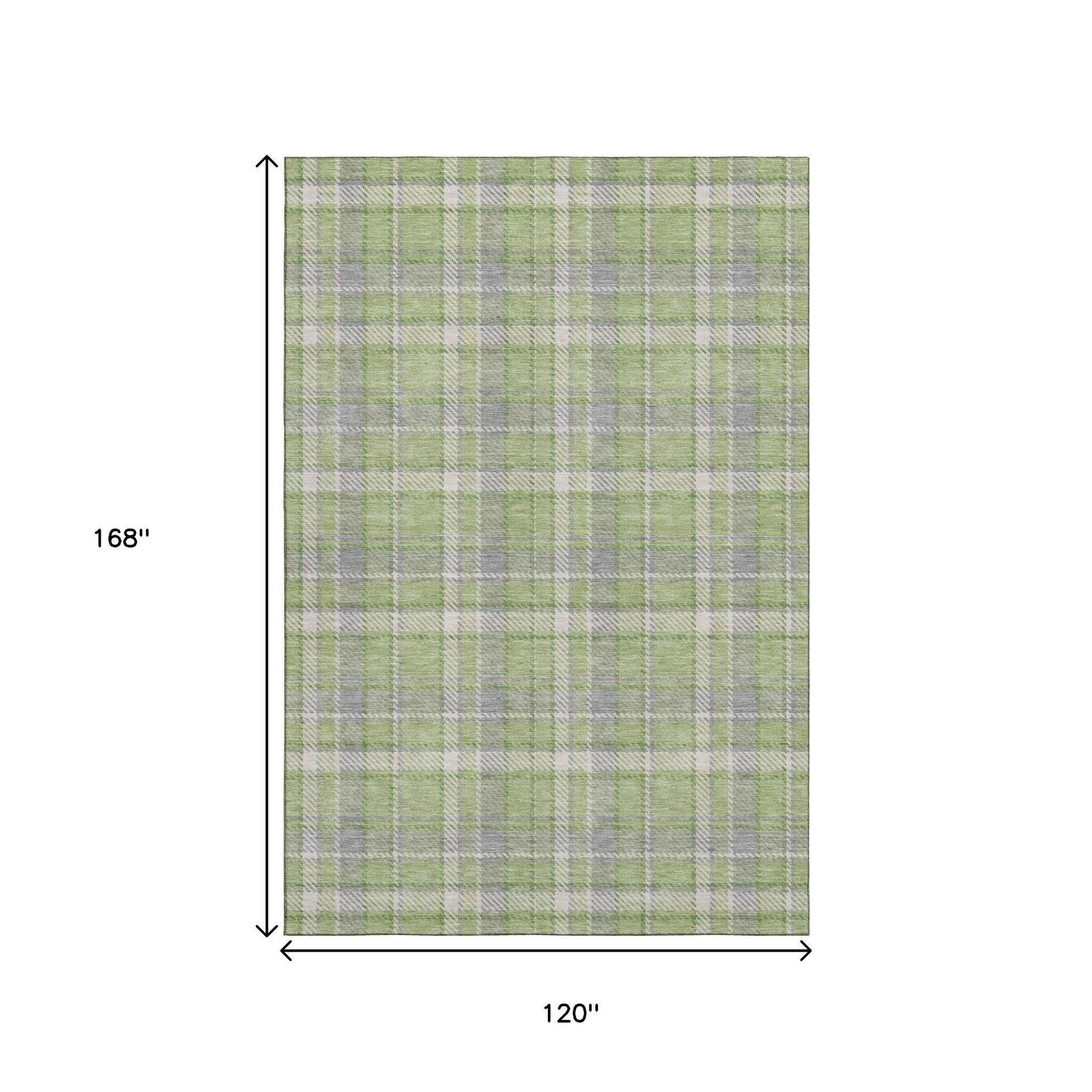 10' X 14' Green And Gray Plaid Washable Area Rug With UV Protection - HomeRoots - Flyclothing LLC