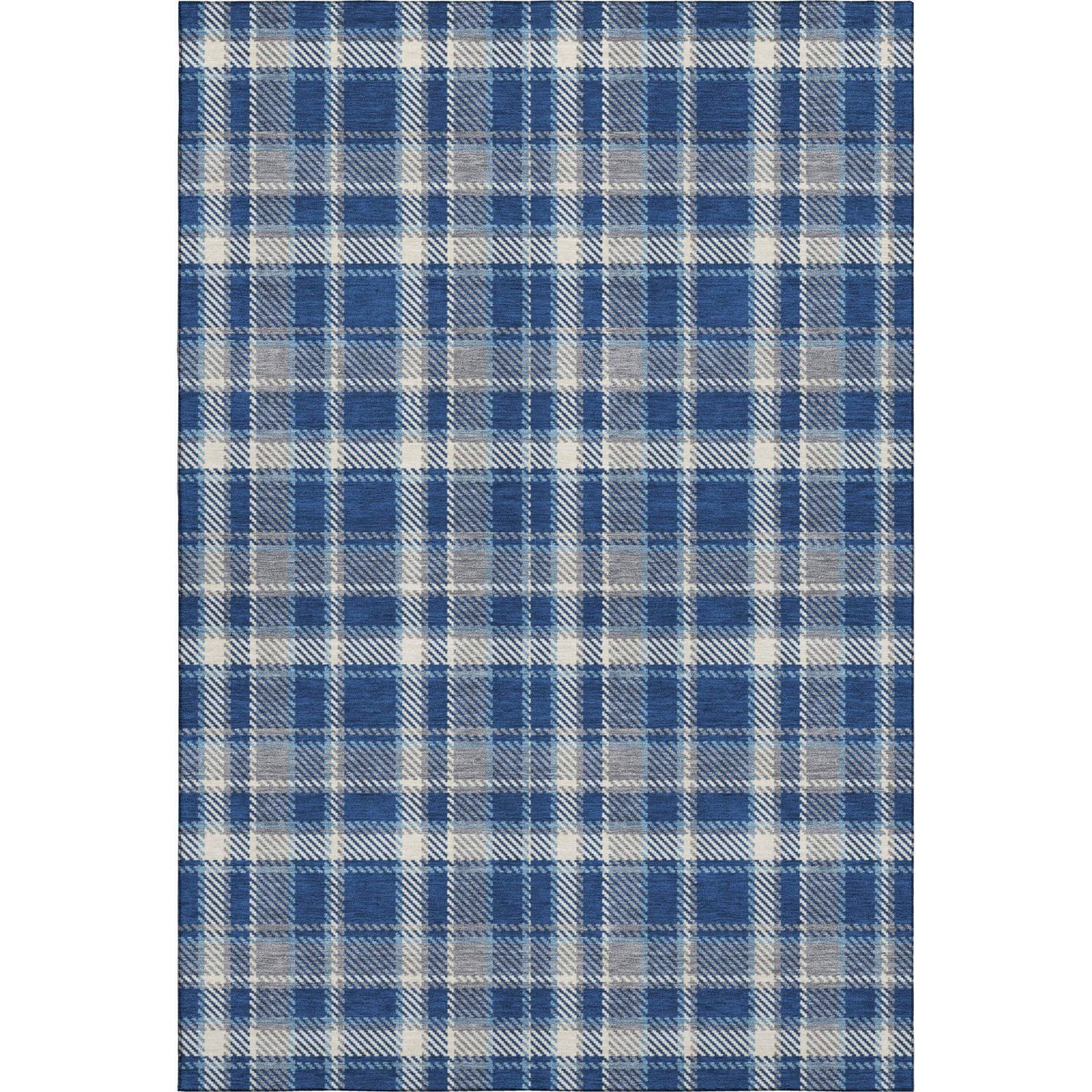 3' X 5' Navy Blue And Ivory Plaid Washable Area Rug With UV Protection - HomeRoots - Flyclothing LLC