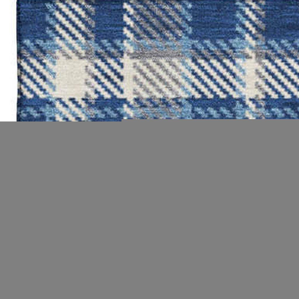 3' X 5' Navy Blue And Ivory Plaid Washable Area Rug With UV Protection - HomeRoots - Flyclothing LLC