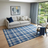 5' X 8' Navy Blue And Ivory Plaid Washable Area Rug With UV Protection - HomeRoots - Flyclothing LLC