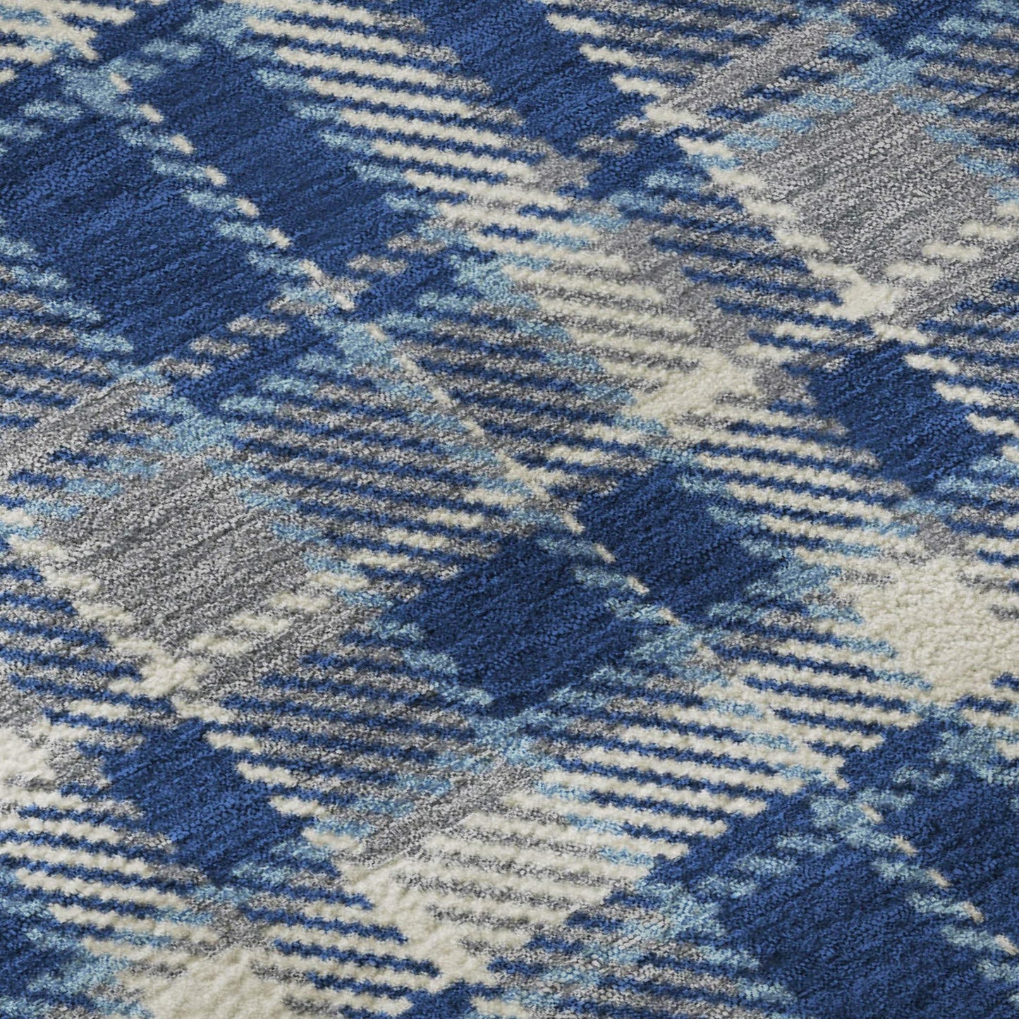5' X 8' Navy Blue And Ivory Plaid Washable Area Rug With UV Protection - HomeRoots - Flyclothing LLC