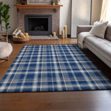 5' X 8' Navy Blue And Ivory Plaid Washable Area Rug With UV Protection - HomeRoots - Flyclothing LLC