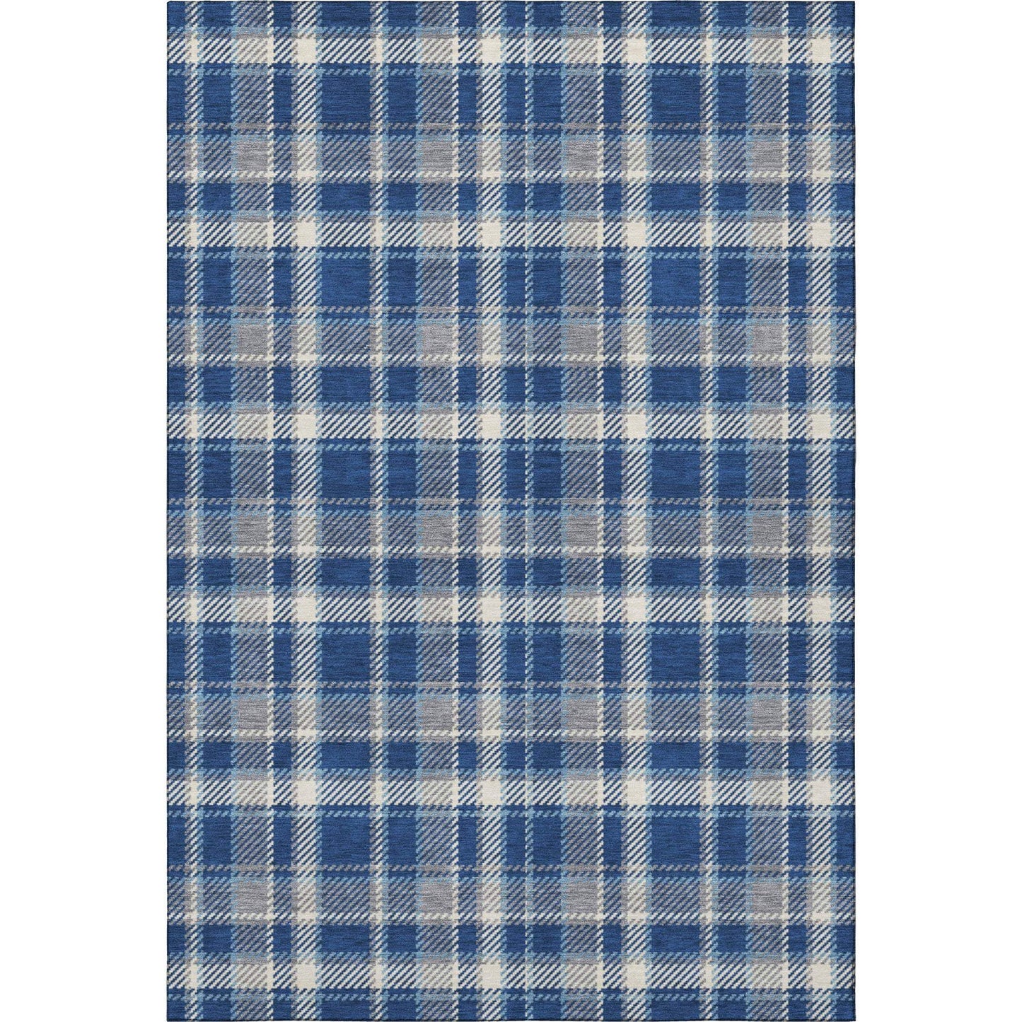 5' X 8' Navy Blue And Ivory Plaid Washable Area Rug With UV Protection - HomeRoots - Flyclothing LLC