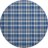 8' Navy Blue And Ivory Plaid Washable Round Rug With UV Protection - HomeRoots - Flyclothing LLC