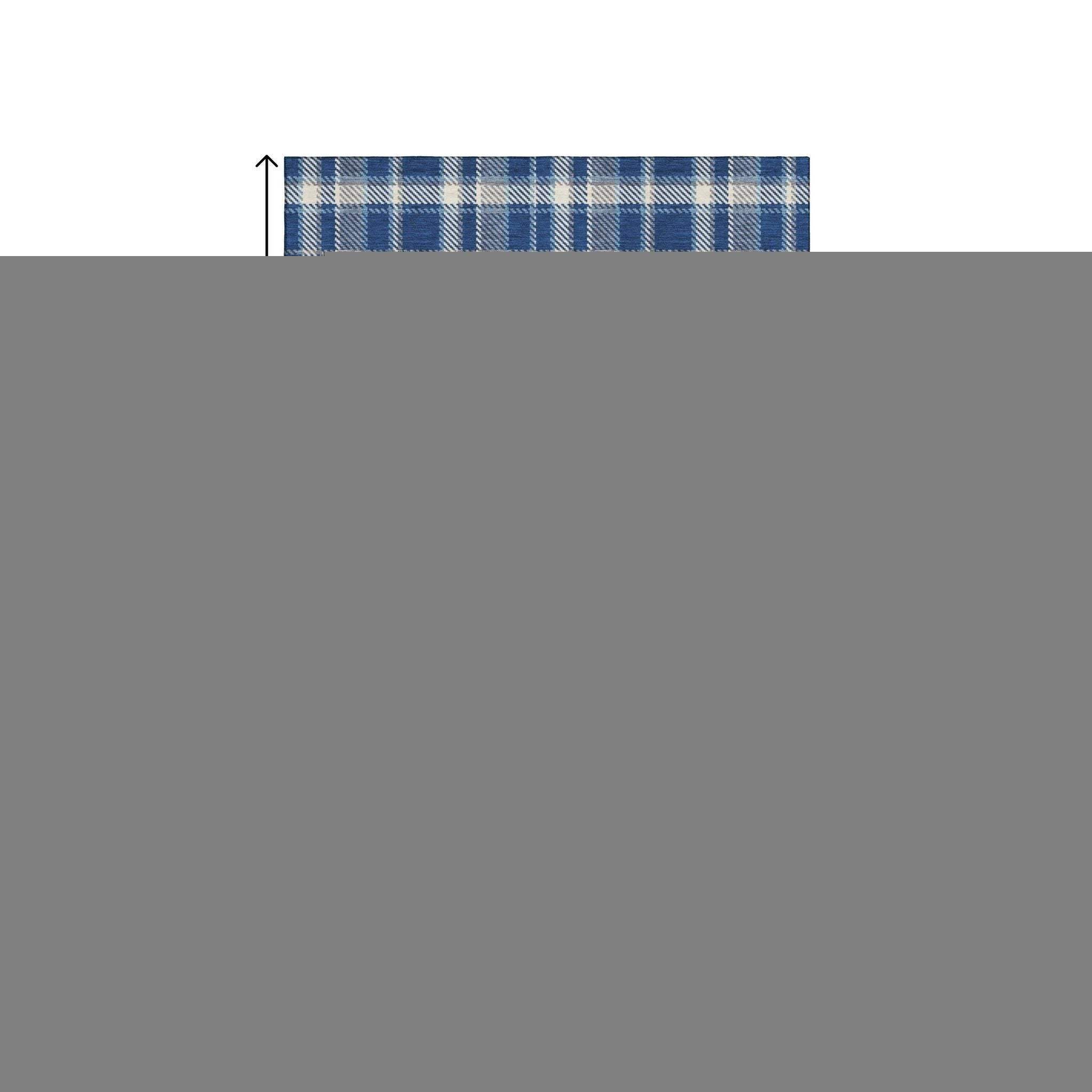 8' X 10' Navy Blue And Ivory Plaid Washable Area Rug With UV Protection - HomeRoots - Flyclothing LLC