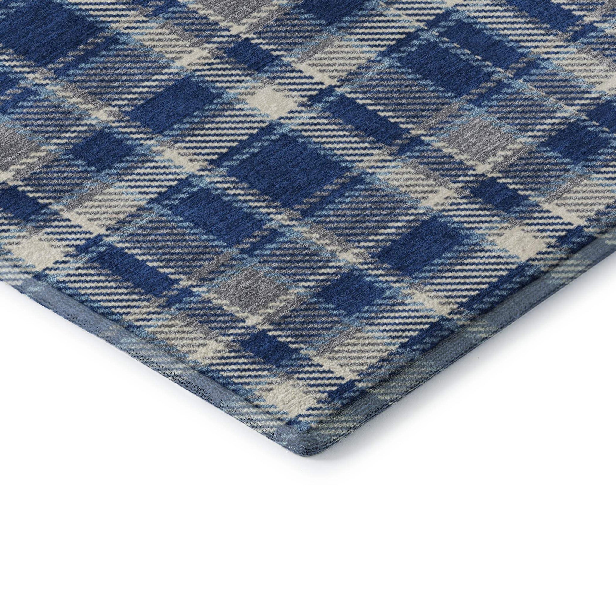 8' X 10' Navy Blue And Ivory Plaid Washable Area Rug With UV Protection - HomeRoots - Flyclothing LLC