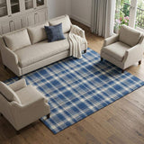 8' X 10' Navy Blue And Ivory Plaid Washable Area Rug With UV Protection - HomeRoots - Flyclothing LLC