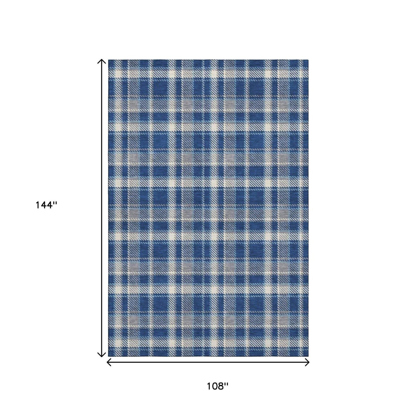 9' X 12' Navy Blue And Ivory Plaid Washable Area Rug With UV Protection - HomeRoots - Flyclothing LLC