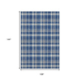 9' X 12' Navy Blue And Ivory Plaid Washable Area Rug With UV Protection - HomeRoots - Flyclothing LLC