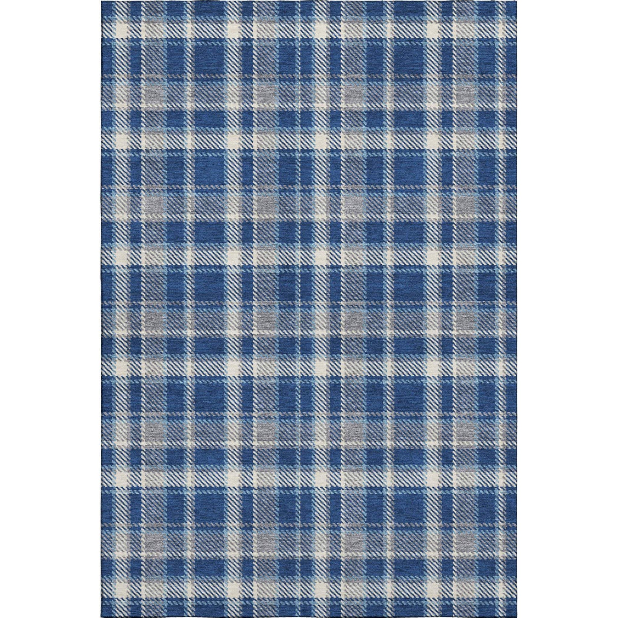10' X 14' Navy Blue And Ivory Plaid Washable Area Rug With UV Protection - HomeRoots - Flyclothing LLC