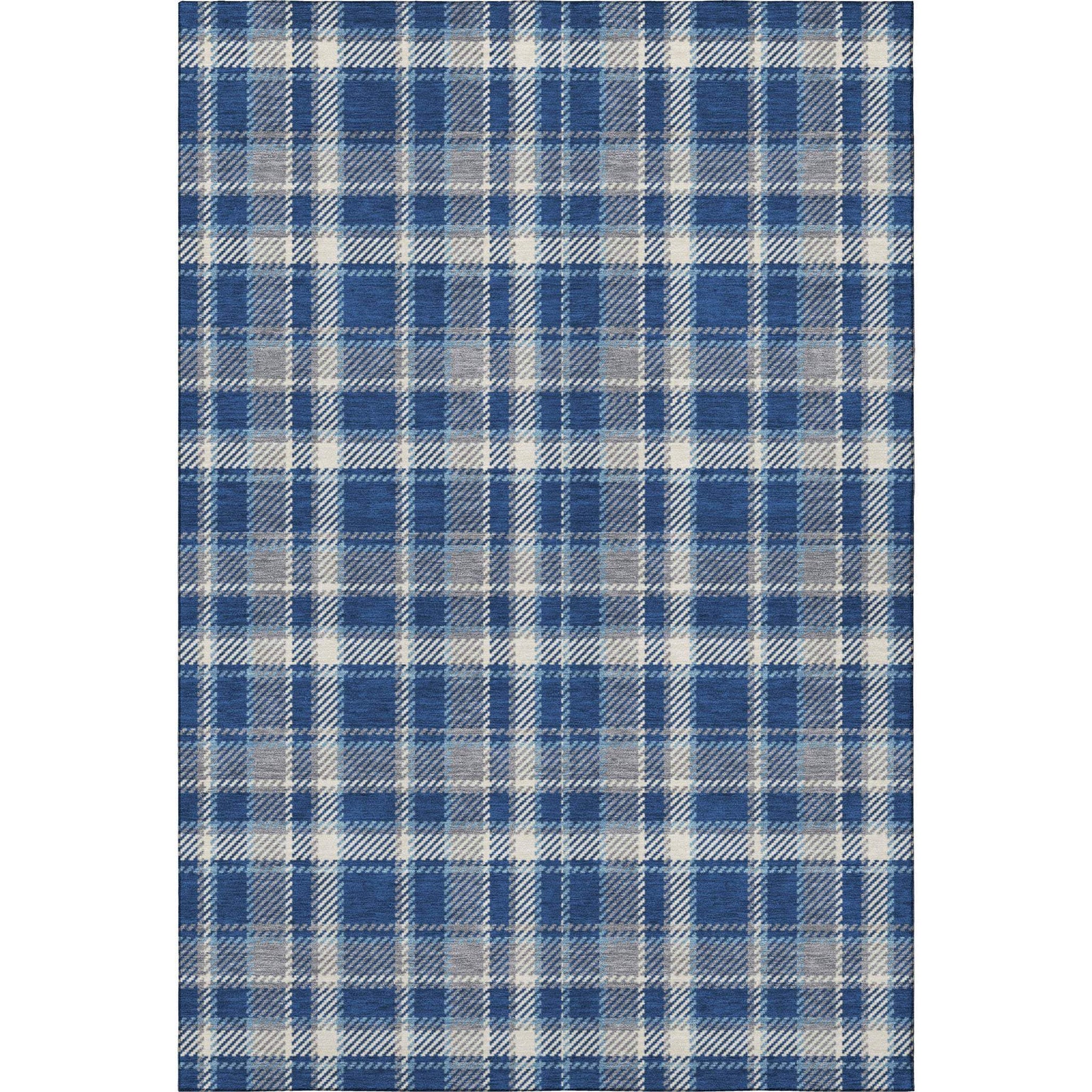 10' X 14' Navy Blue And Ivory Plaid Washable Area Rug With UV Protection - HomeRoots - Flyclothing LLC