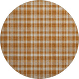8' Rust And Ivory Plaid Washable Round Rug With UV Protection - HomeRoots - Flyclothing LLC