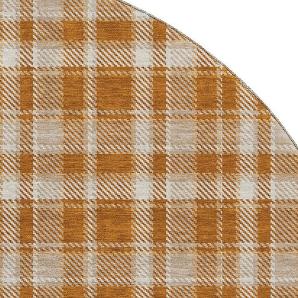 8' Rust And Ivory Plaid Washable Round Rug With UV Protection - HomeRoots - Flyclothing LLC