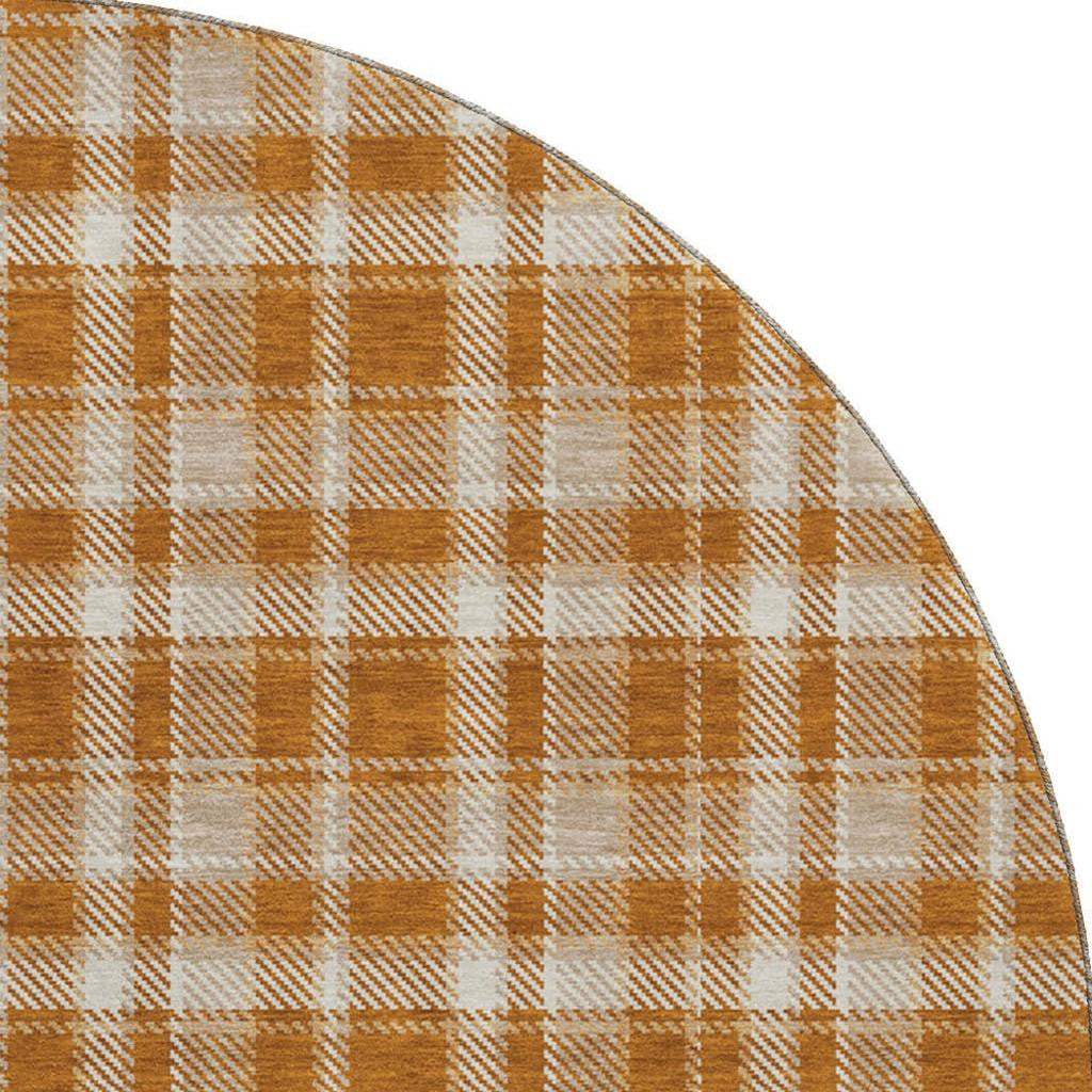 8' Rust And Ivory Plaid Washable Round Rug With UV Protection - HomeRoots - Flyclothing LLC