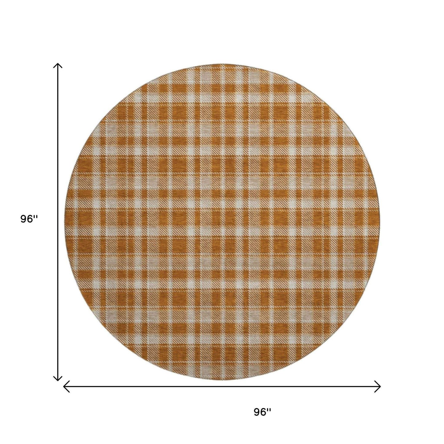 8' Rust And Ivory Plaid Washable Round Rug With UV Protection - HomeRoots - Flyclothing LLC