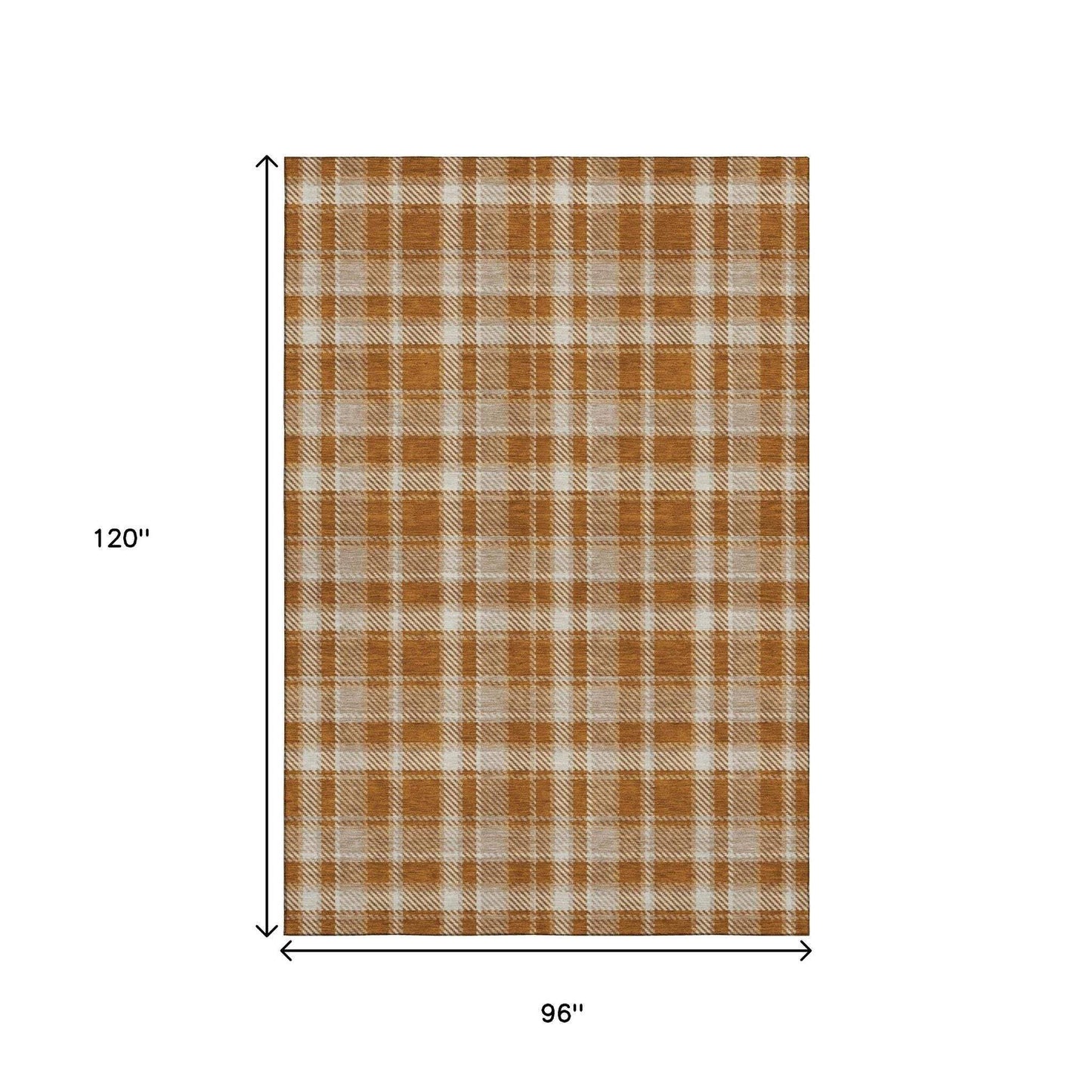 8' X 10' Rust And Ivory Plaid Washable Area Rug With UV Protection - HomeRoots - Flyclothing LLC