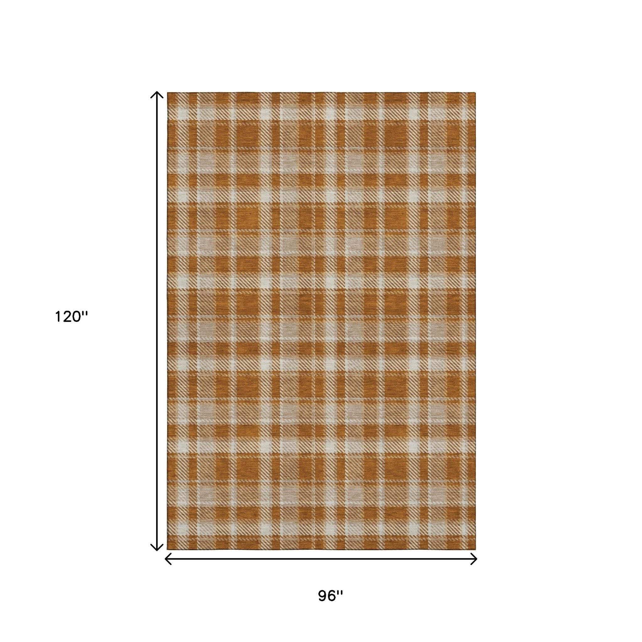 8' X 10' Rust And Ivory Plaid Washable Area Rug With UV Protection - HomeRoots - Flyclothing LLC