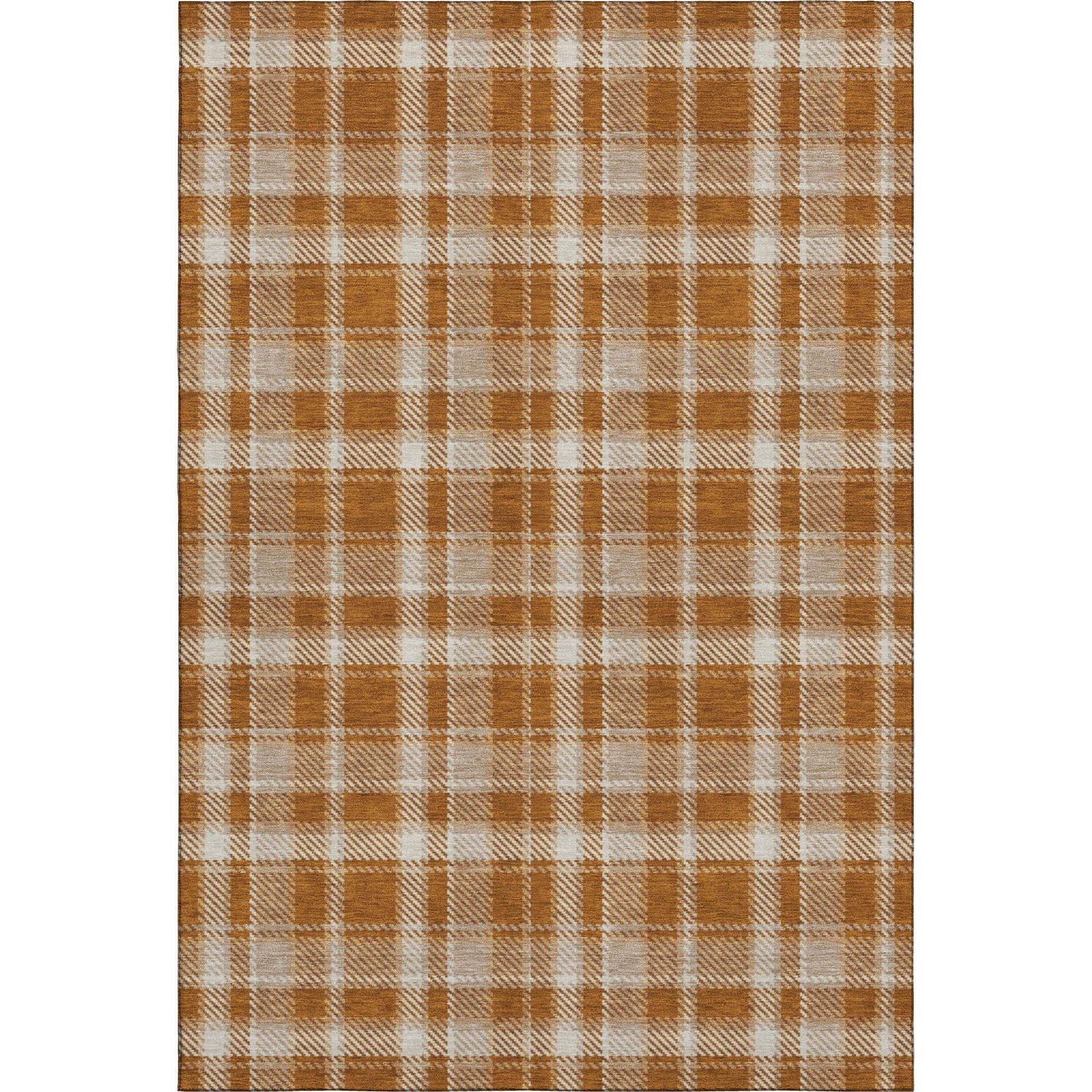 9' X 12' Rust And Ivory Plaid Washable Area Rug With UV Protection - HomeRoots - Flyclothing LLC