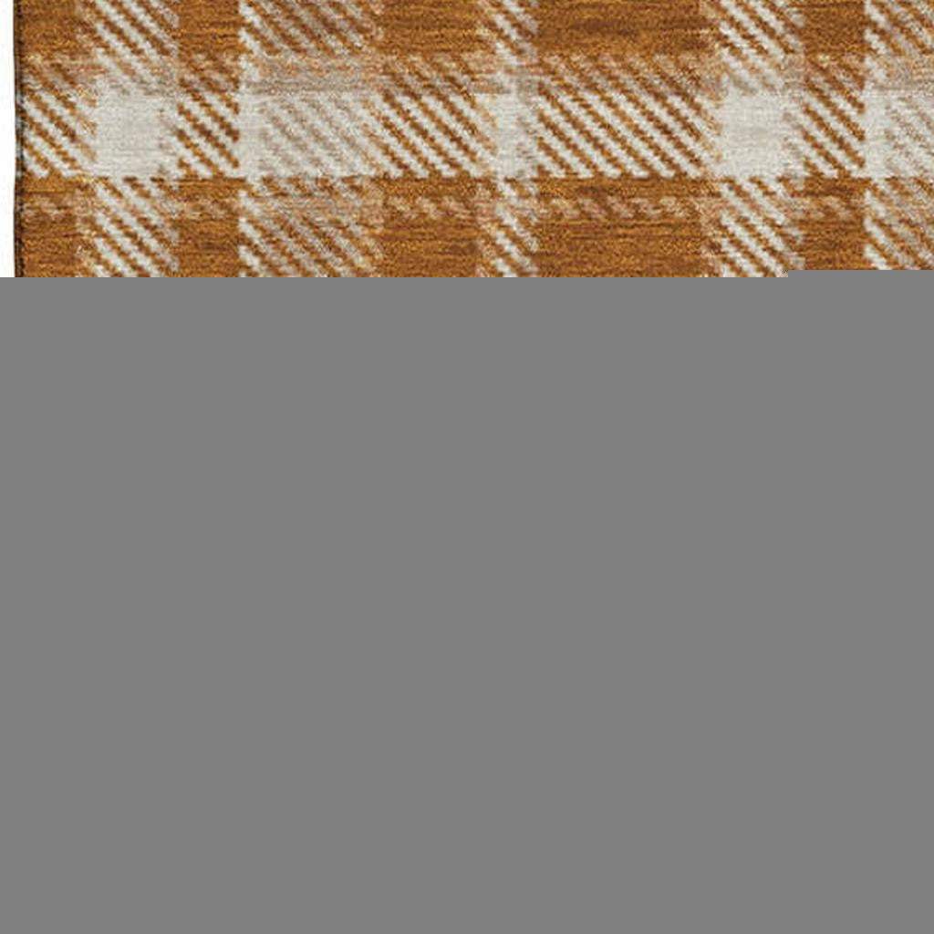 10' X 14' Rust And Ivory Plaid Washable Area Rug With UV Protection - HomeRoots - Flyclothing LLC