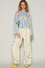 POL Flower Dropped Shoulder Long Sleeve Knit Top - Trendsi - Flyclothing LLC