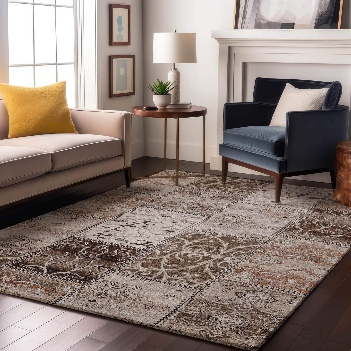 3' X 5' Beige And Ivory Patchwork Distressed Washable Area Rug With UV Protection - HomeRoots - Flyclothing LLC