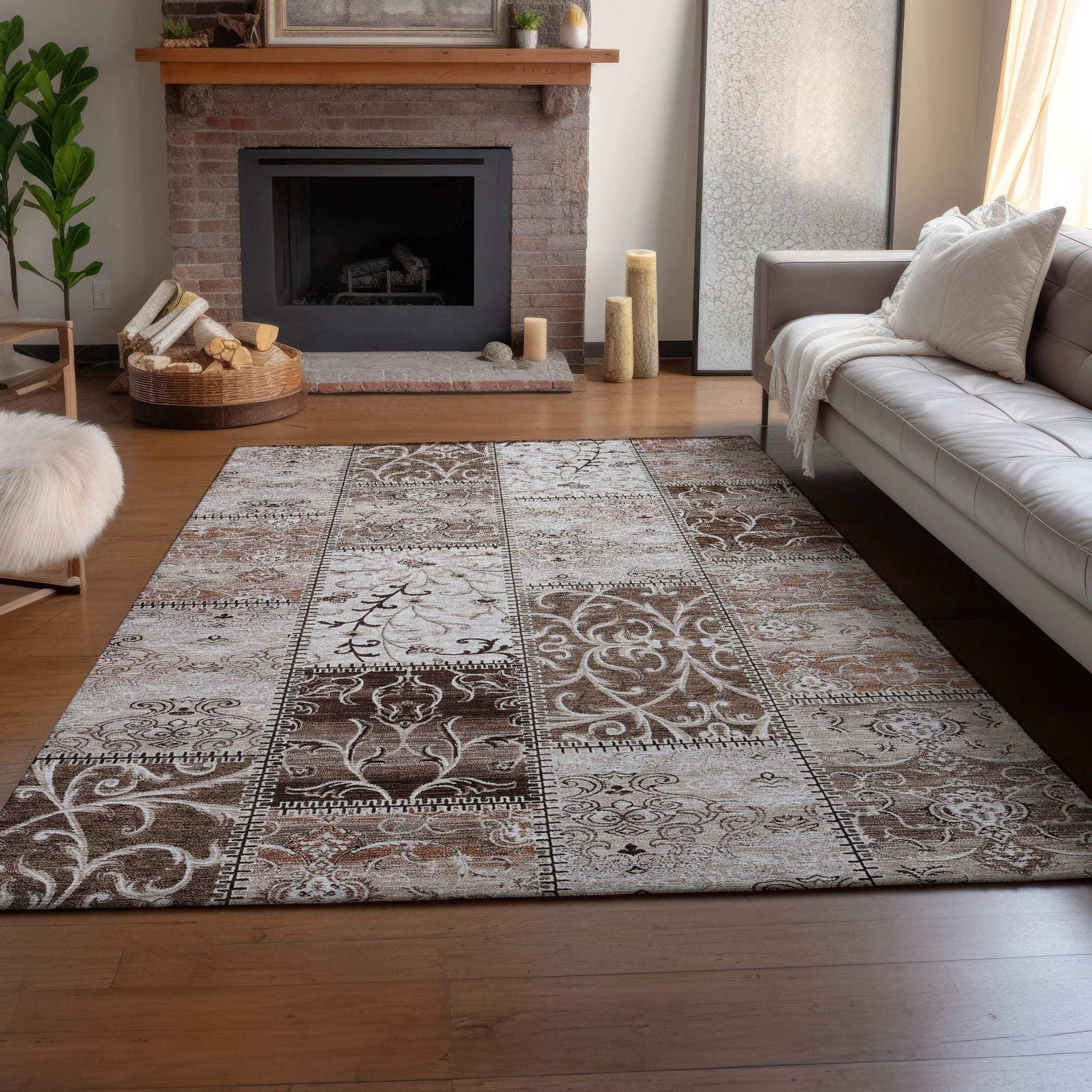 3' X 5' Beige And Ivory Patchwork Distressed Washable Area Rug With UV Protection - HomeRoots - Flyclothing LLC