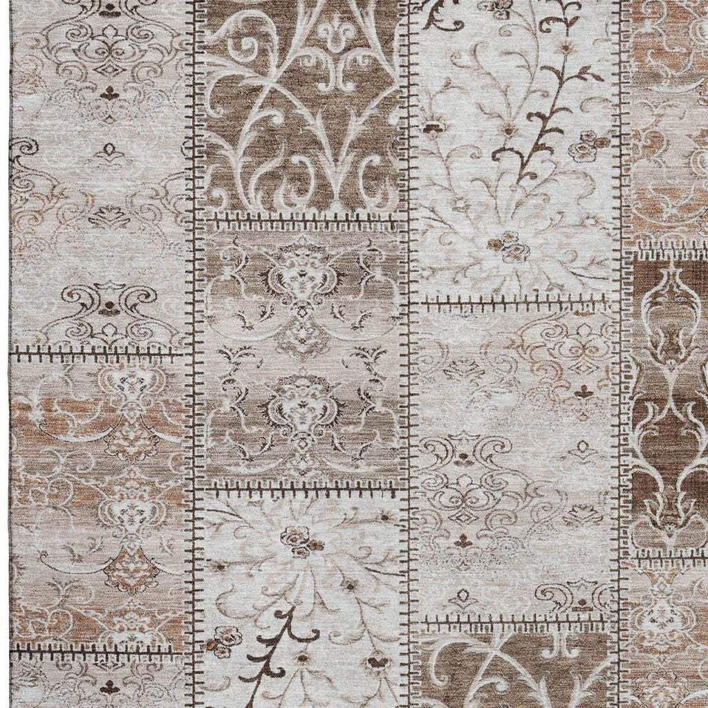 3' X 5' Beige And Ivory Patchwork Distressed Washable Area Rug With UV Protection - HomeRoots - Flyclothing LLC