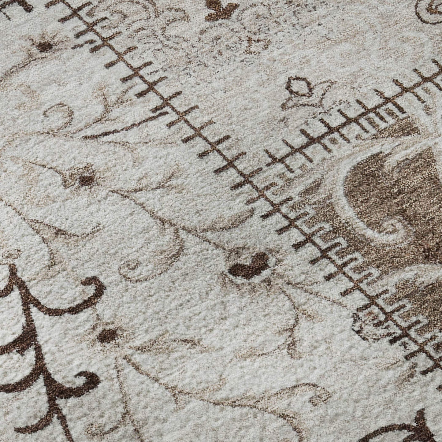 5' X 8' Beige And Ivory Patchwork Distressed Washable Area Rug With UV Protection - HomeRoots - Flyclothing LLC
