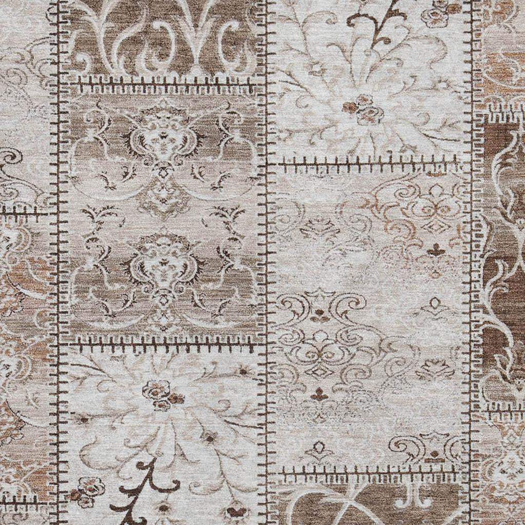 5' X 8' Beige And Ivory Patchwork Distressed Washable Area Rug With UV Protection - HomeRoots - Flyclothing LLC