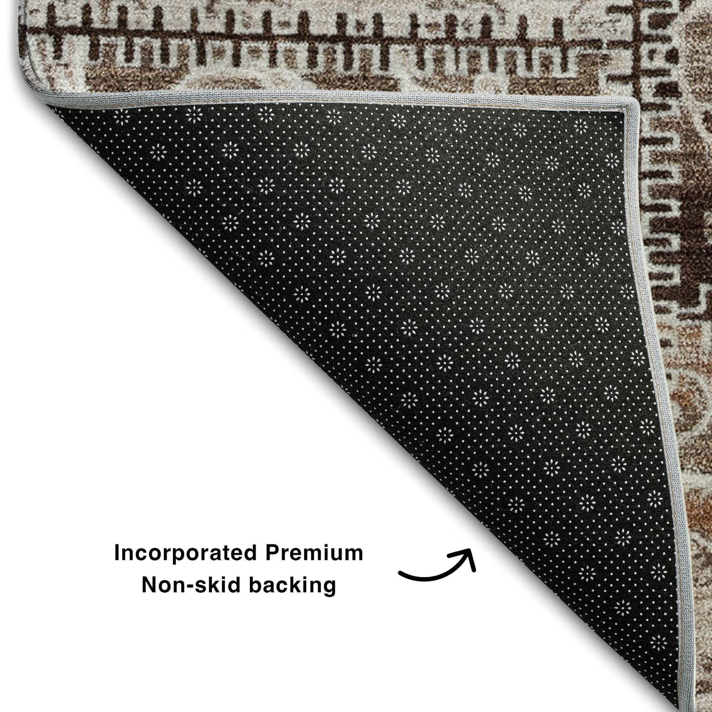 8' Beige And Ivory Patchwork Distressed Washable Round Rug With UV Protection - HomeRoots - Flyclothing LLC