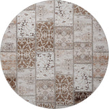 8' Beige And Ivory Patchwork Distressed Washable Round Rug With UV Protection - HomeRoots - Flyclothing LLC