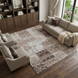 8' X 10' Beige And Ivory Patchwork Distressed Washable Area Rug With UV Protection - HomeRoots - Flyclothing LLC