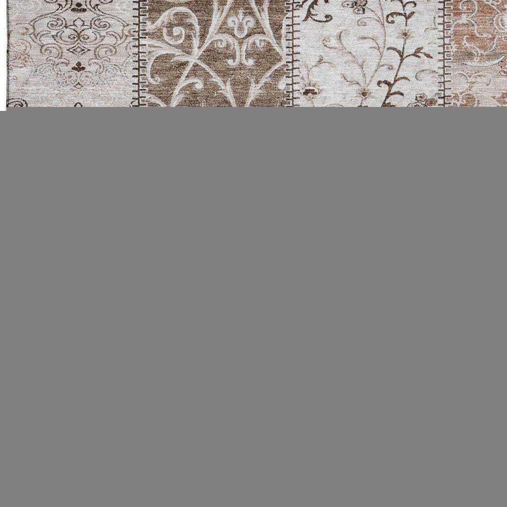 8' X 10' Beige And Ivory Patchwork Distressed Washable Area Rug With UV Protection - HomeRoots - Flyclothing LLC