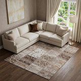 9' X 12' Beige And Ivory Patchwork Distressed Washable Area Rug With UV Protection - HomeRoots - Flyclothing LLC