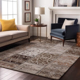 9' X 12' Beige And Ivory Patchwork Distressed Washable Area Rug With UV Protection - HomeRoots - Flyclothing LLC